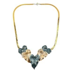 Vintage Avon Enamel Ivy Pastel Gold Tone Whimsical Herringbone 20” Necklace